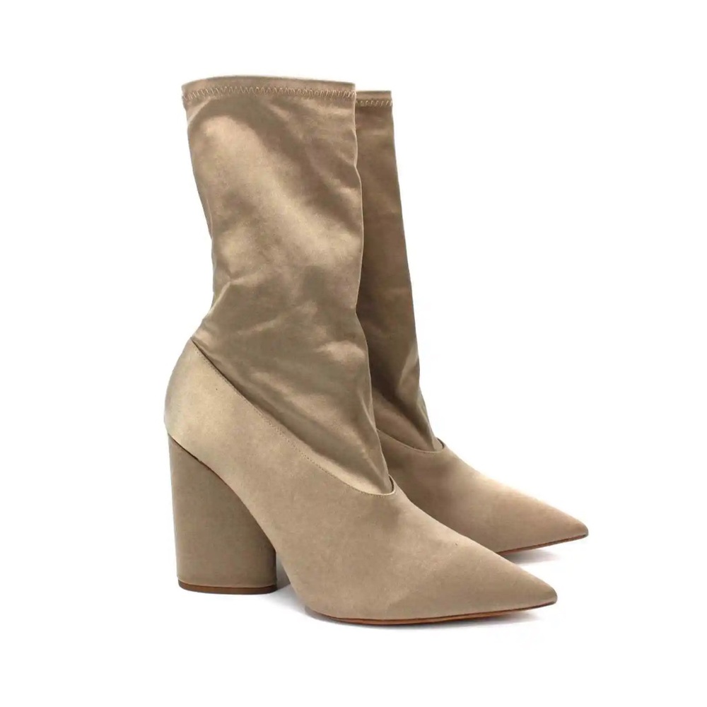 Yeezy Season 7 Satin Military Tan Stretch Sock Heeled Ankle Bootie 37.5